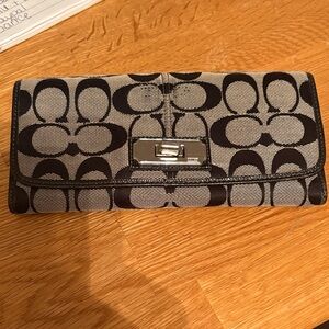 Coach Black and Tan Signature Wallet